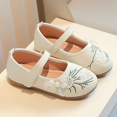 Ancient Style Girls Shoes, New Chinese Style Embroidered Flats, Spring And Autumn Hanfu Traditional Costume Shoes For Kids