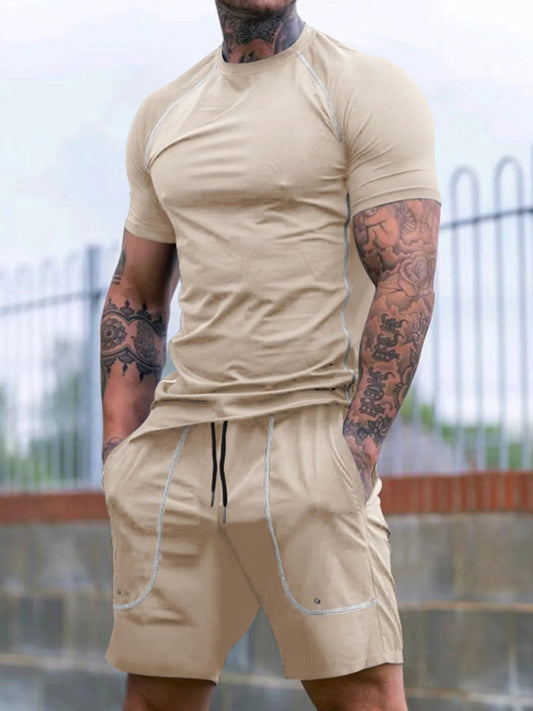 Conjunto Cómodo de 2 Piezas para Hombre: Camiseta con Bolsillo y Pantalones Cortos