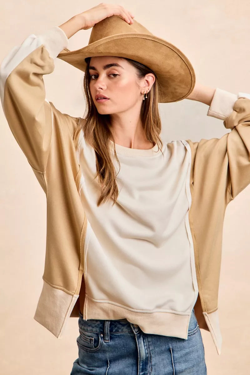 Top de Terry Francés Color Block BiBi con Detalle de Costura Abierta