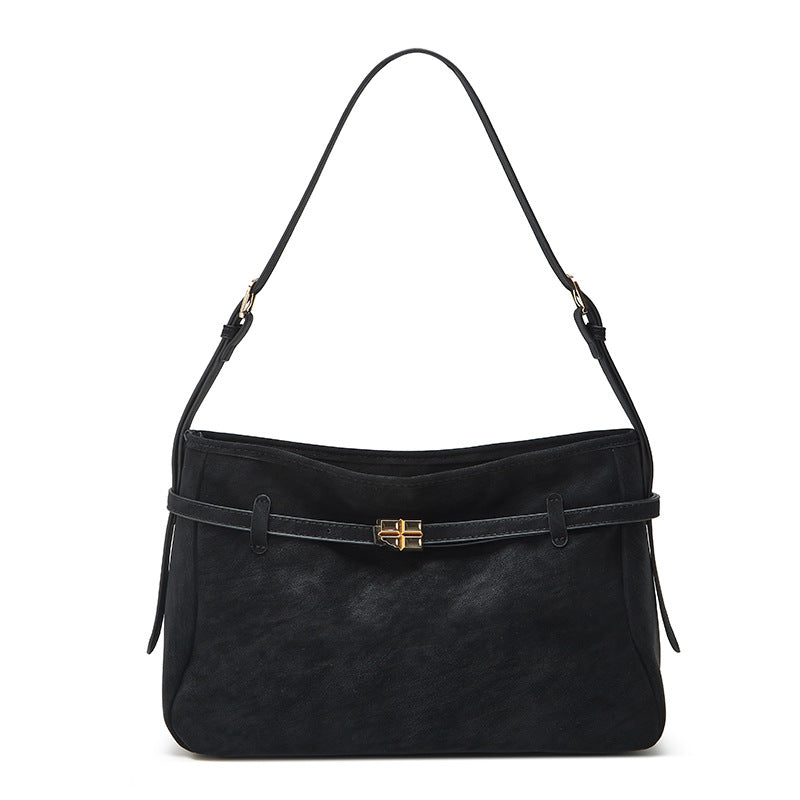 Retro Tote Bag With Belt Buckle Large-capacity Shoulder Bag
