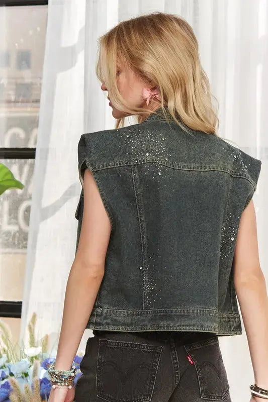 Denim Vest Denim Jacket - Sleeveless Button Down - Women's