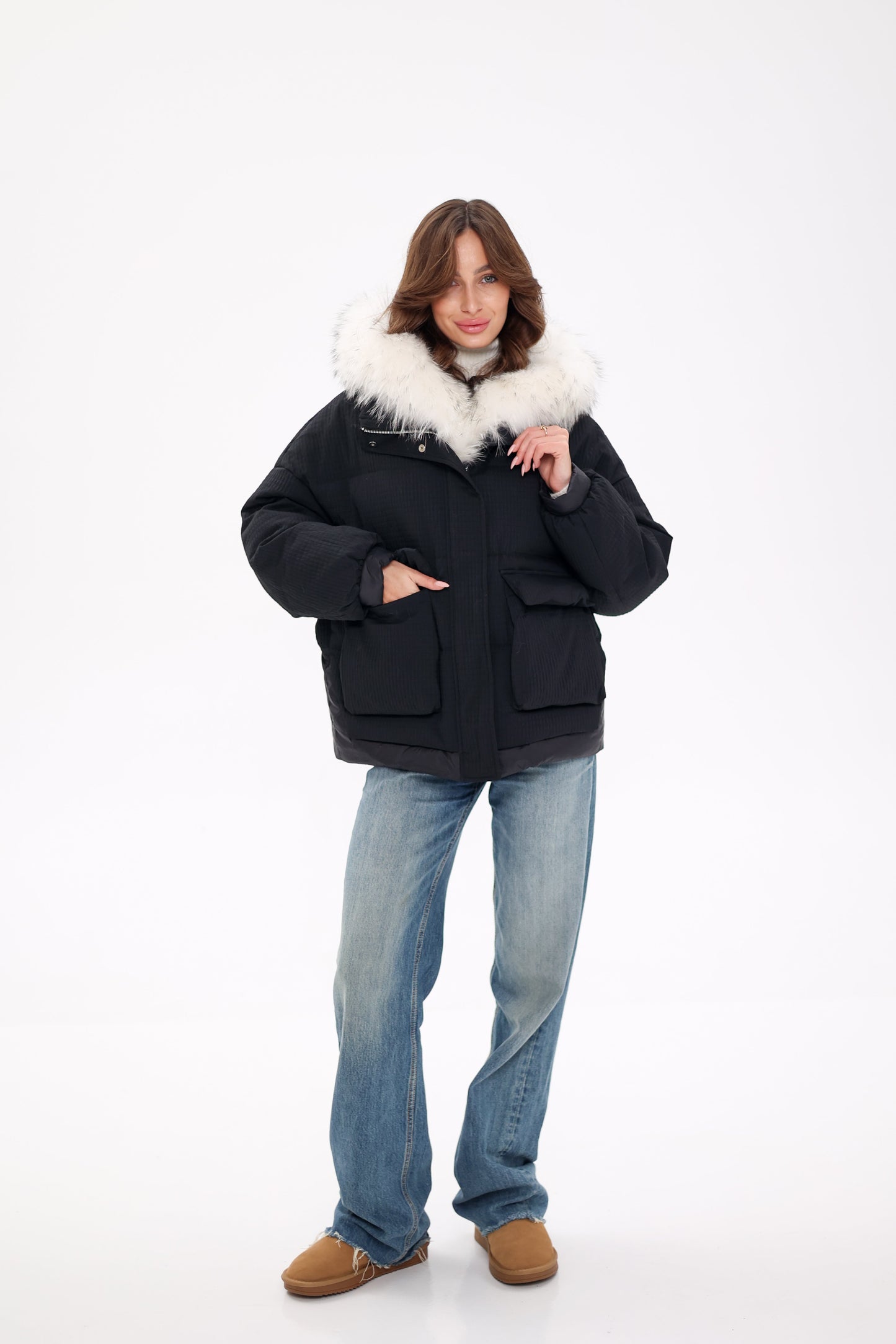 Parka de piel auténtica de zorro ártico con relleno de plumón