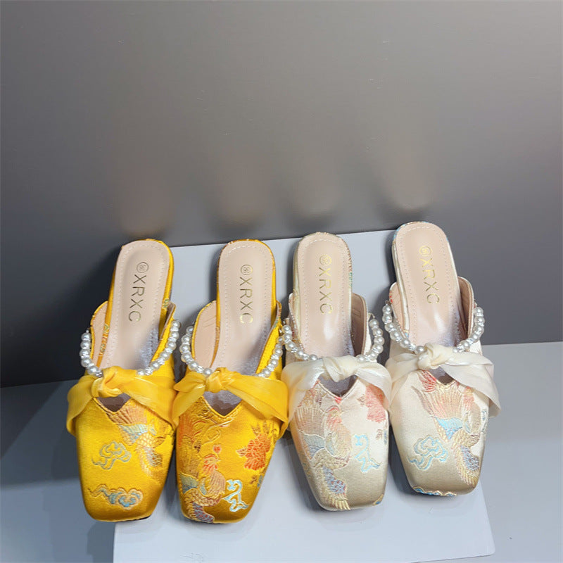 Women's Embroidered Square-toe Flat Dress Shoes