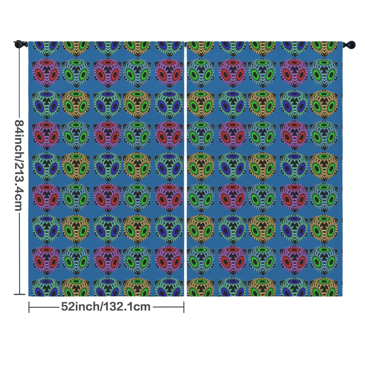 Colorful Cubes Blue Window Curtains - 5 Sizes Available