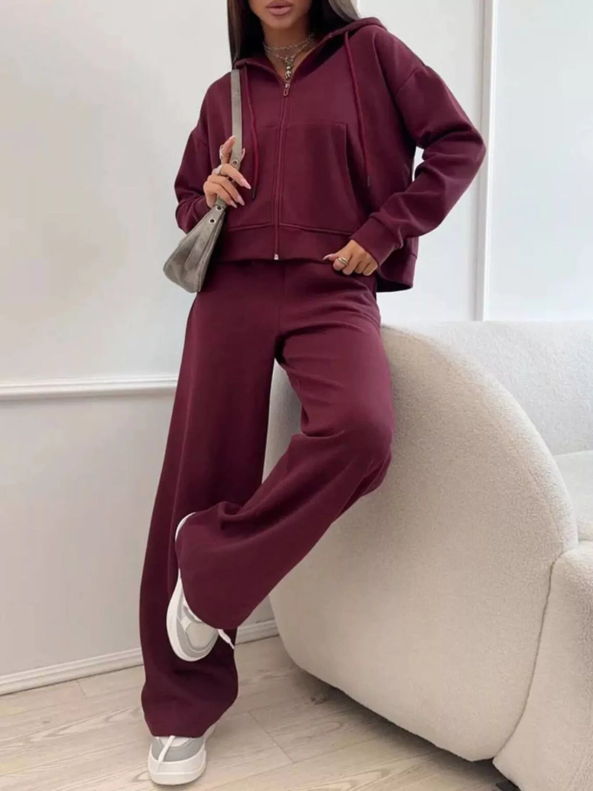 Zip-Up Hoodie and Wide-Leg Pants Set
