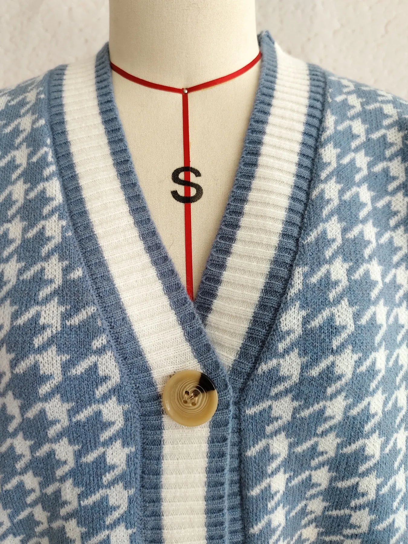 Cárdigan de punto con cuello en V y botones con estampado de pata de gallo para mujer