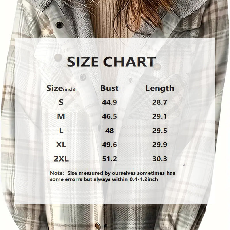 Women's Plaid Button-Up Long Sleeve Jacket Fall Winter  Flap Button Pocket Design Casual Hooded Fleece-Lined Warm Coat See size chart under “more details”