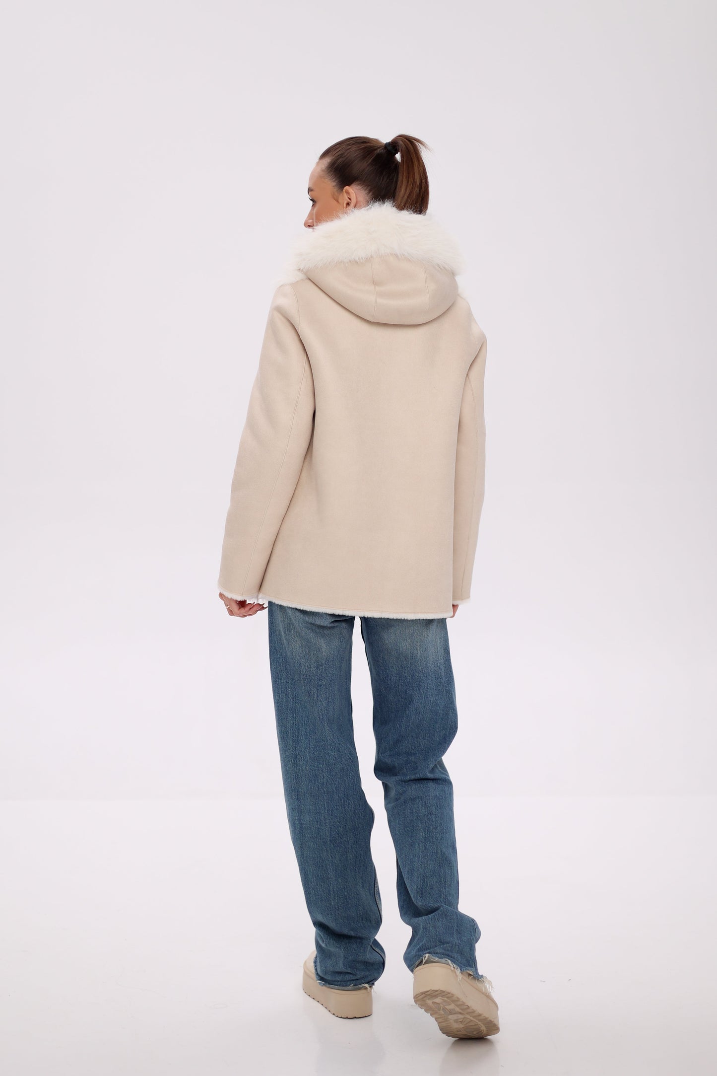 ⇆ Chaqueta Reversible con Capucha de Mezcla de Lana