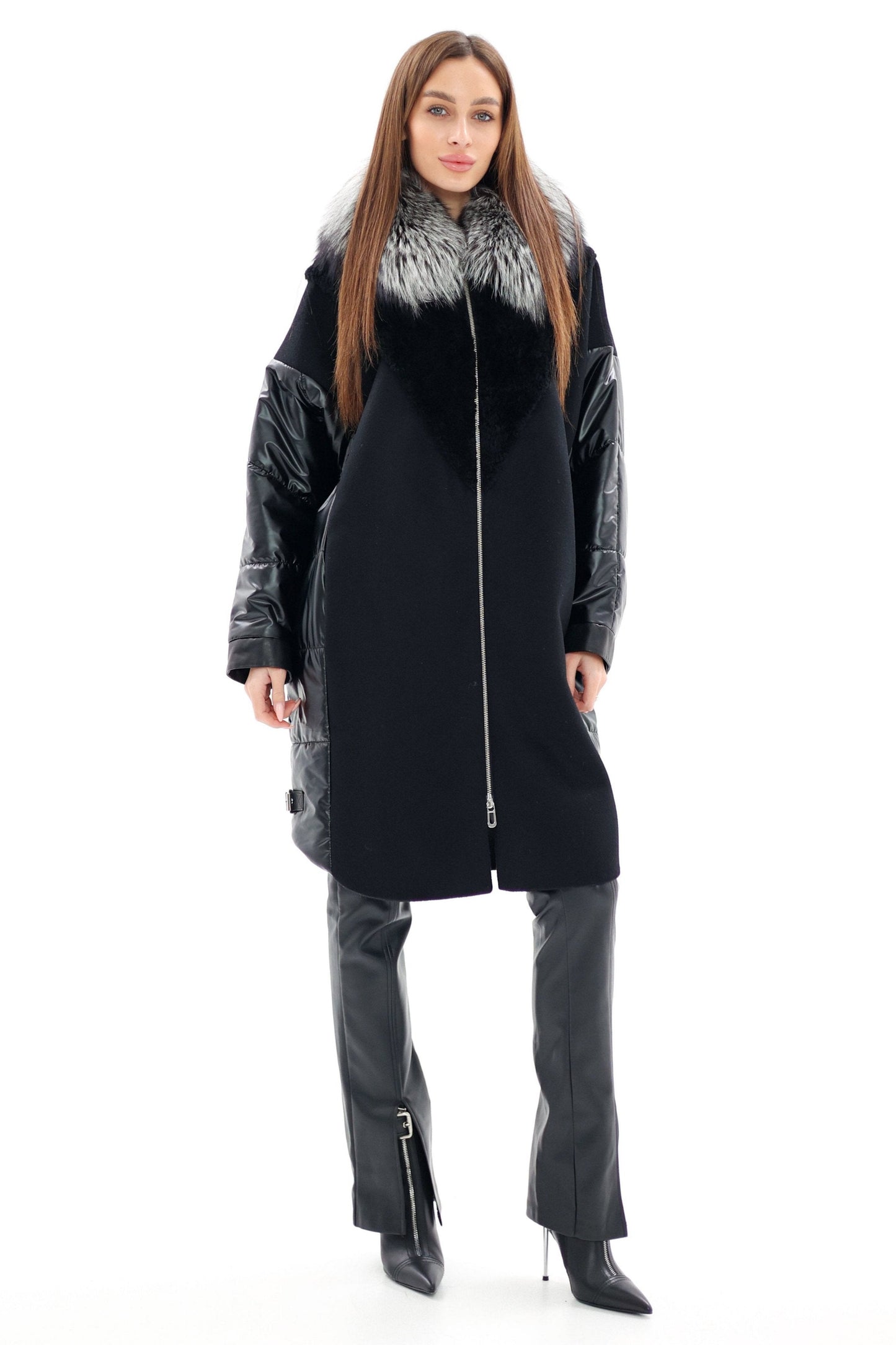 Abrigo Freudenberg Comfortemp® de Lana Cachemir Italiana y Piel Genuina de Zorro Plateado
