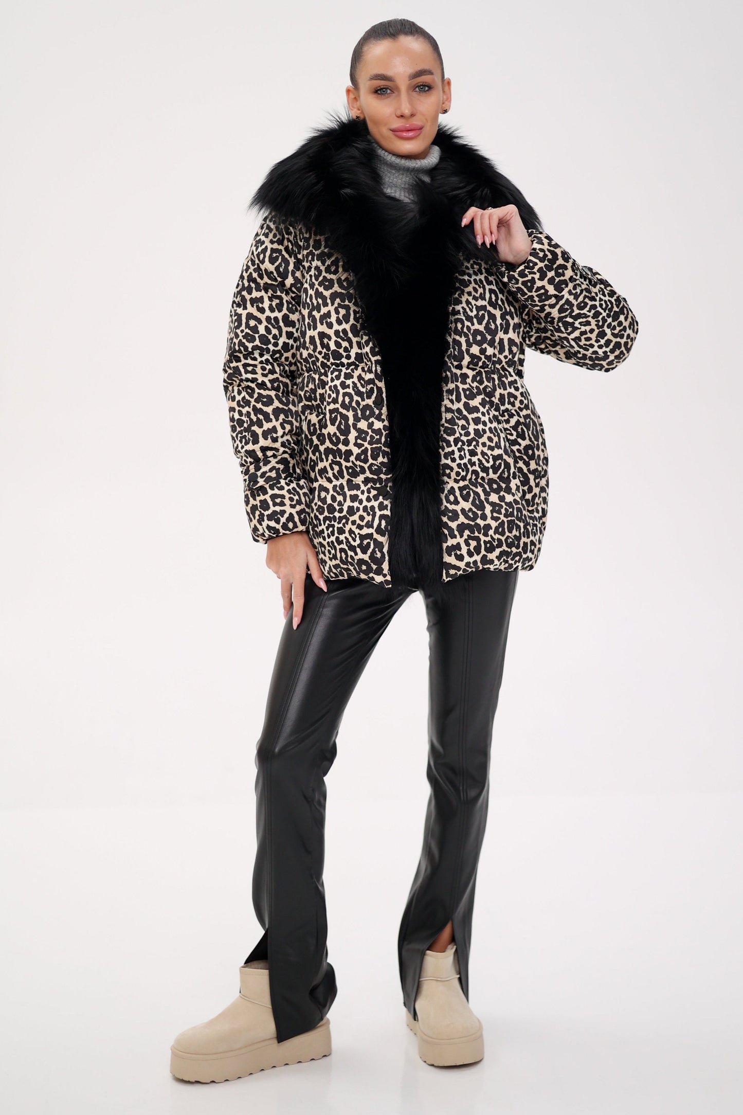 Parka de plumas de lujo Genuine Polar Fox Leopard