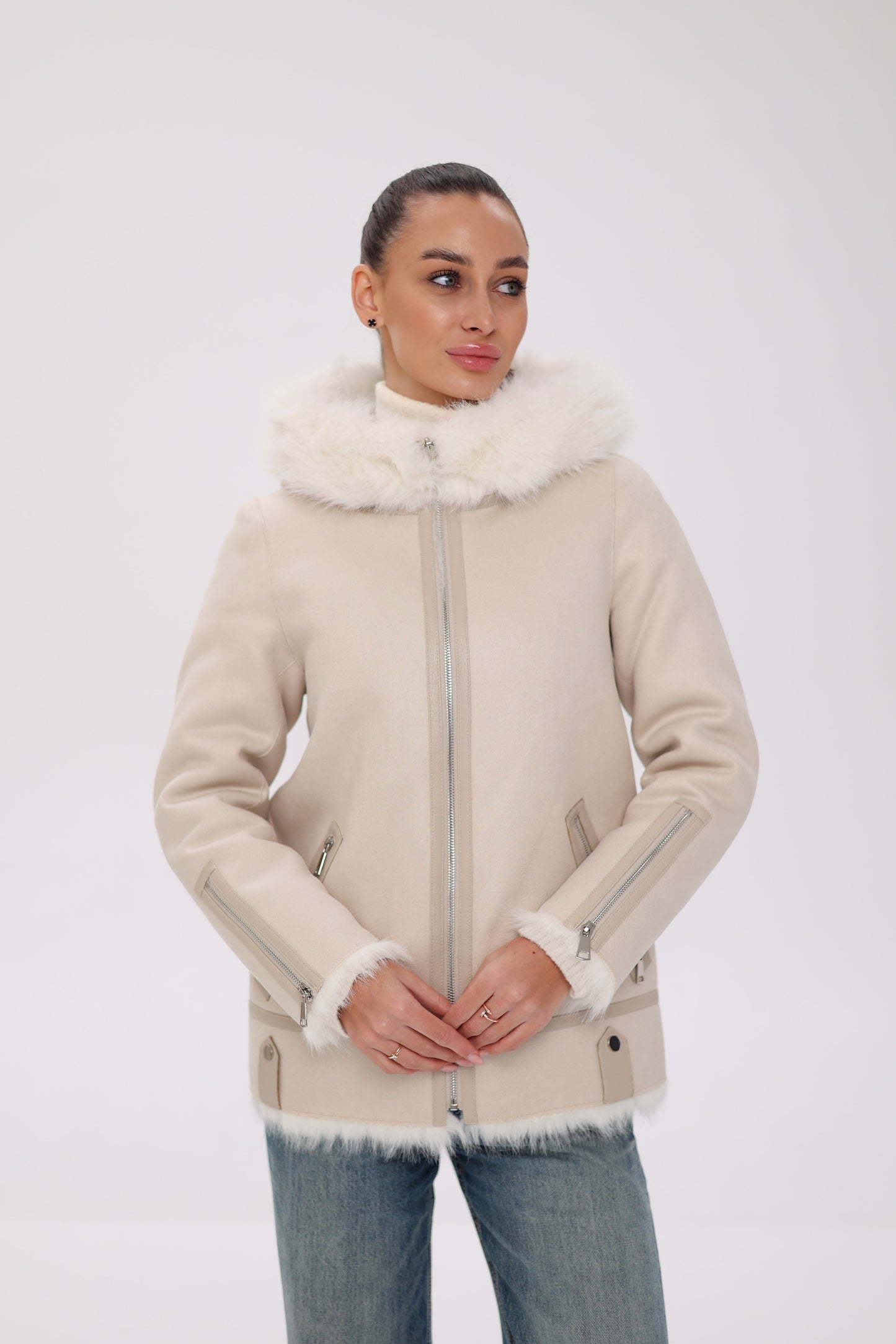 ⇆ Chaqueta Reversible con Capucha de Mezcla de Lana