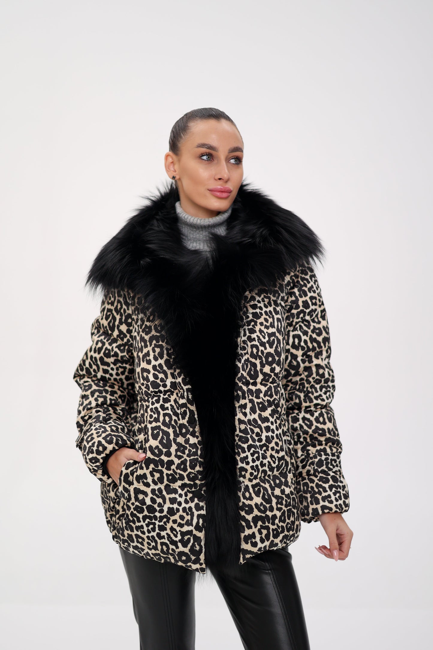 Parka de plumas de lujo Genuine Polar Fox Leopard