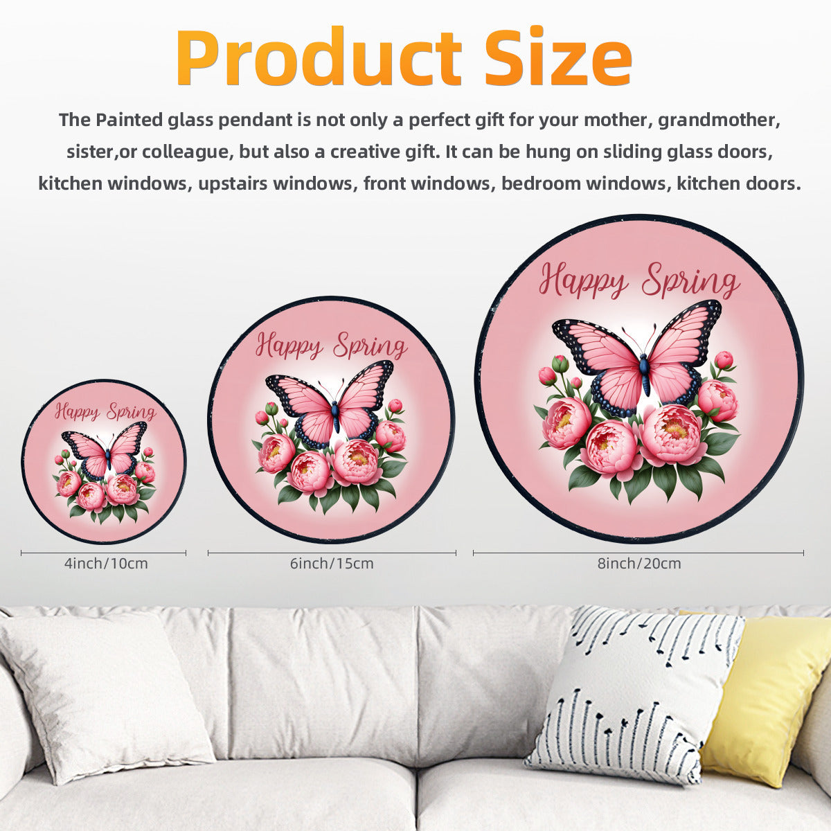 Happy Spring Pink Butterfly Glass Suncatcher