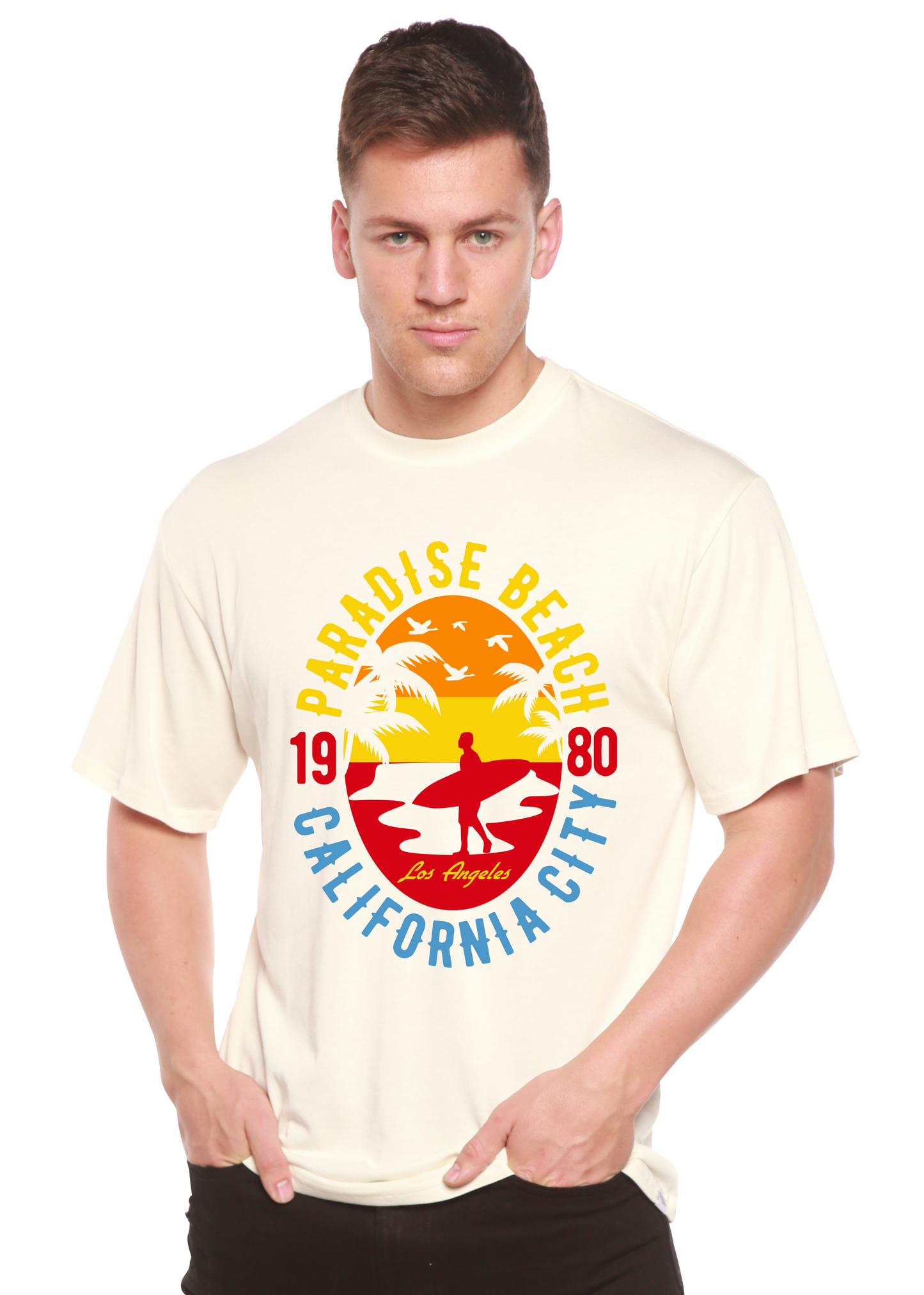 Sunshine Paradise Camiseta de manga corta con gráfico de bambú Spun Bamboo® para hombre de viscosa de bambú/algodón orgánico