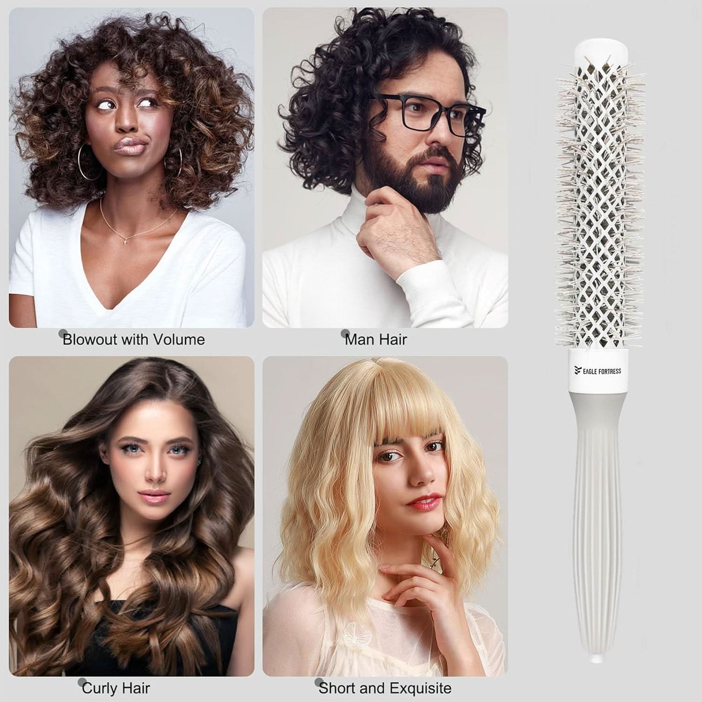 Eagle Fortress XL Ceramic + Ionic Round Hair Brush 1.26 in, Grey