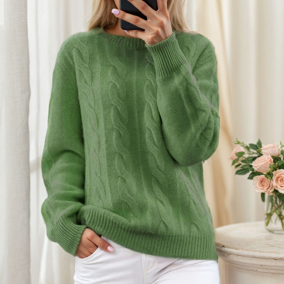 European And American Foreign Trade Women's Wear 2026 Autumn And Winter New Round Neck Solid Color Knitted Shirt Top Retro Fried Dough Twists Pullover Sweater Women