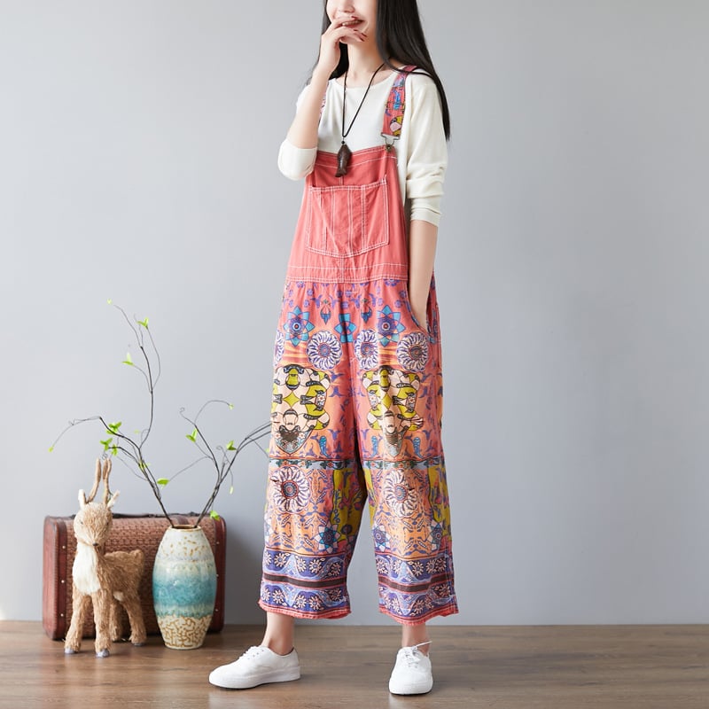 Printed Denim Wide-Leg Pants