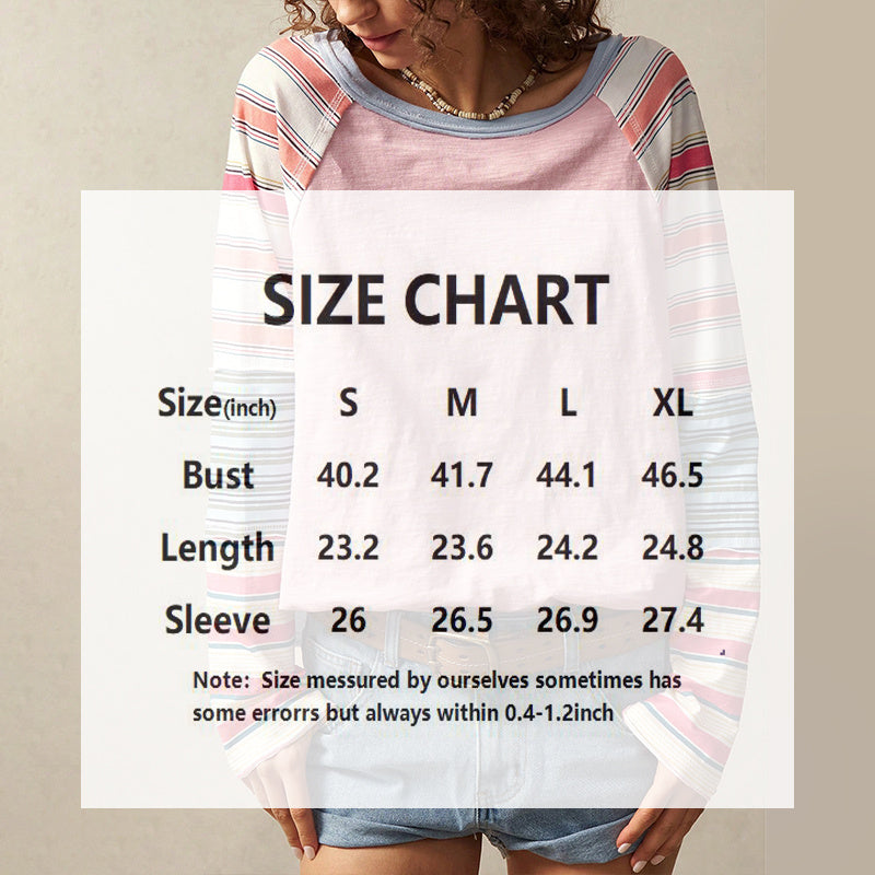 Camiseta de manga larga a rayas y cuello redondo para mujer