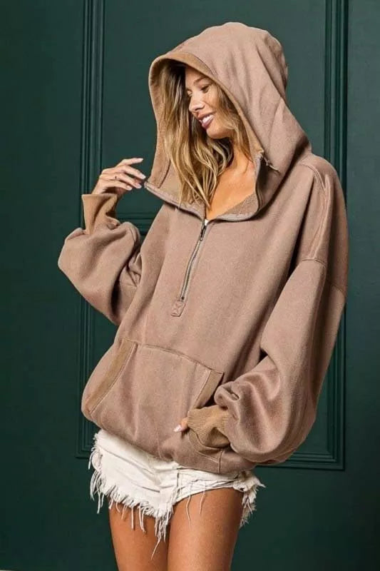 Sudadera polar con media cremallera y dobladillo elástico detallado BiBi Stitch