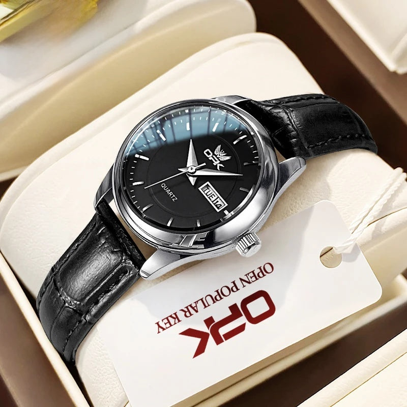 Women's 28mm Day-Date Quartz Watch, Crocodile-Embossed Leather