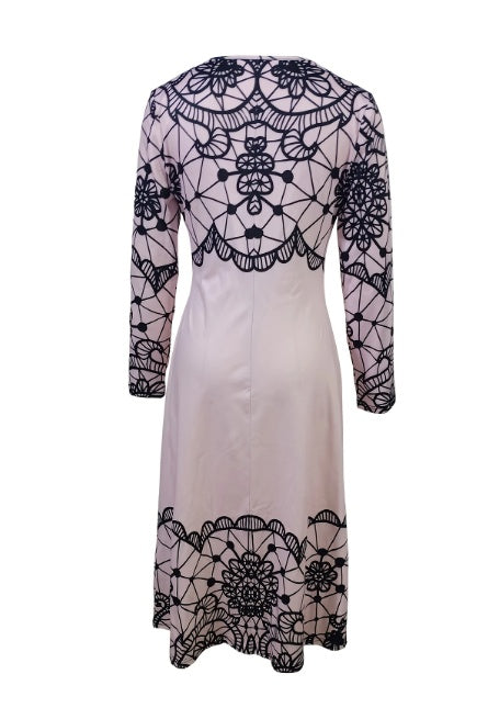 Vestido de moda estampado con cuello redondo para mujer
