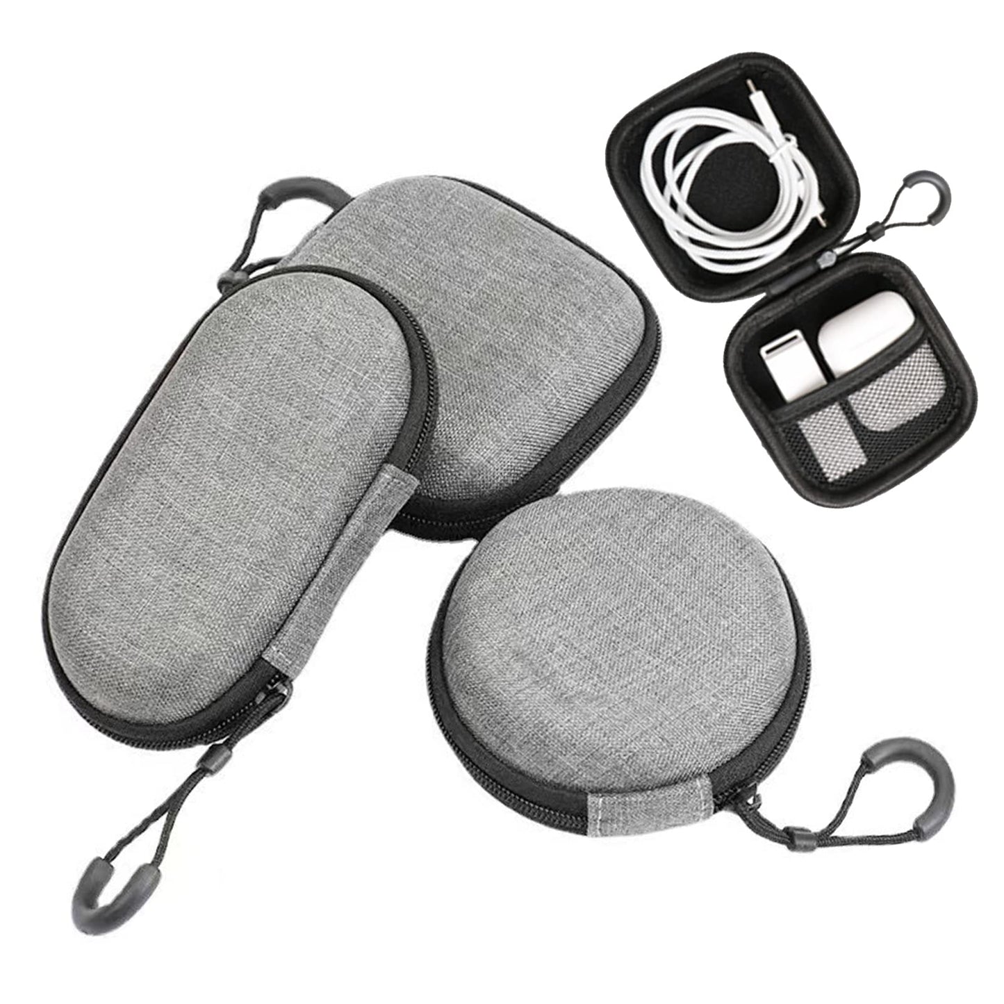 3 Pack Earbud Case BetterJonny EVA Hard Earphone Carrying Case Portable Storage Earbud Pouch Case Mini Earbud Pouch for Bluetooth Ear Buds USB Adapter Cable Coin Pouch Wallet (Grey)