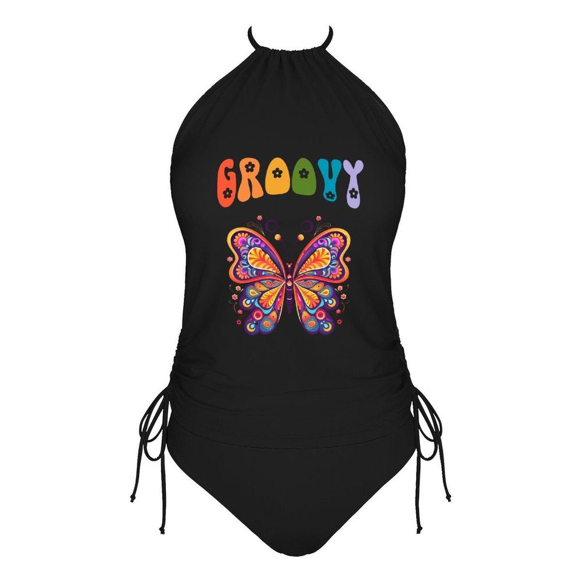 Groovy Butterfly Halter Neck 2-Piece Swimsuit Set for Women (Made in USA)