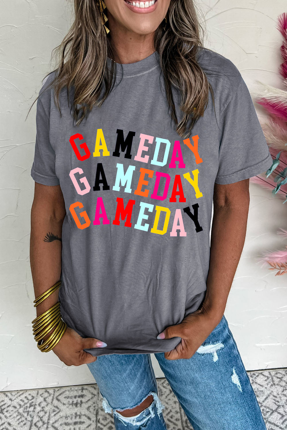 Camiseta Gráfica Cuello Redondo DÍA DE JUEGO Gris Colorida