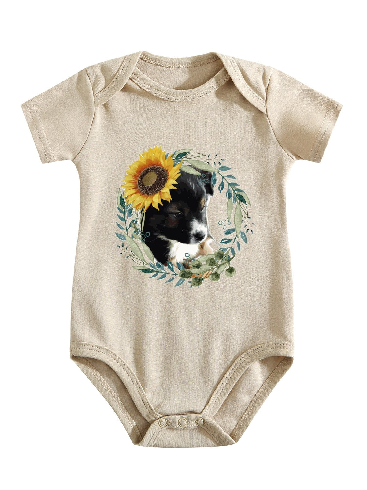 Cute Black Puppy Unisex Cotton Short Sleeve Baby Onesie Outfit