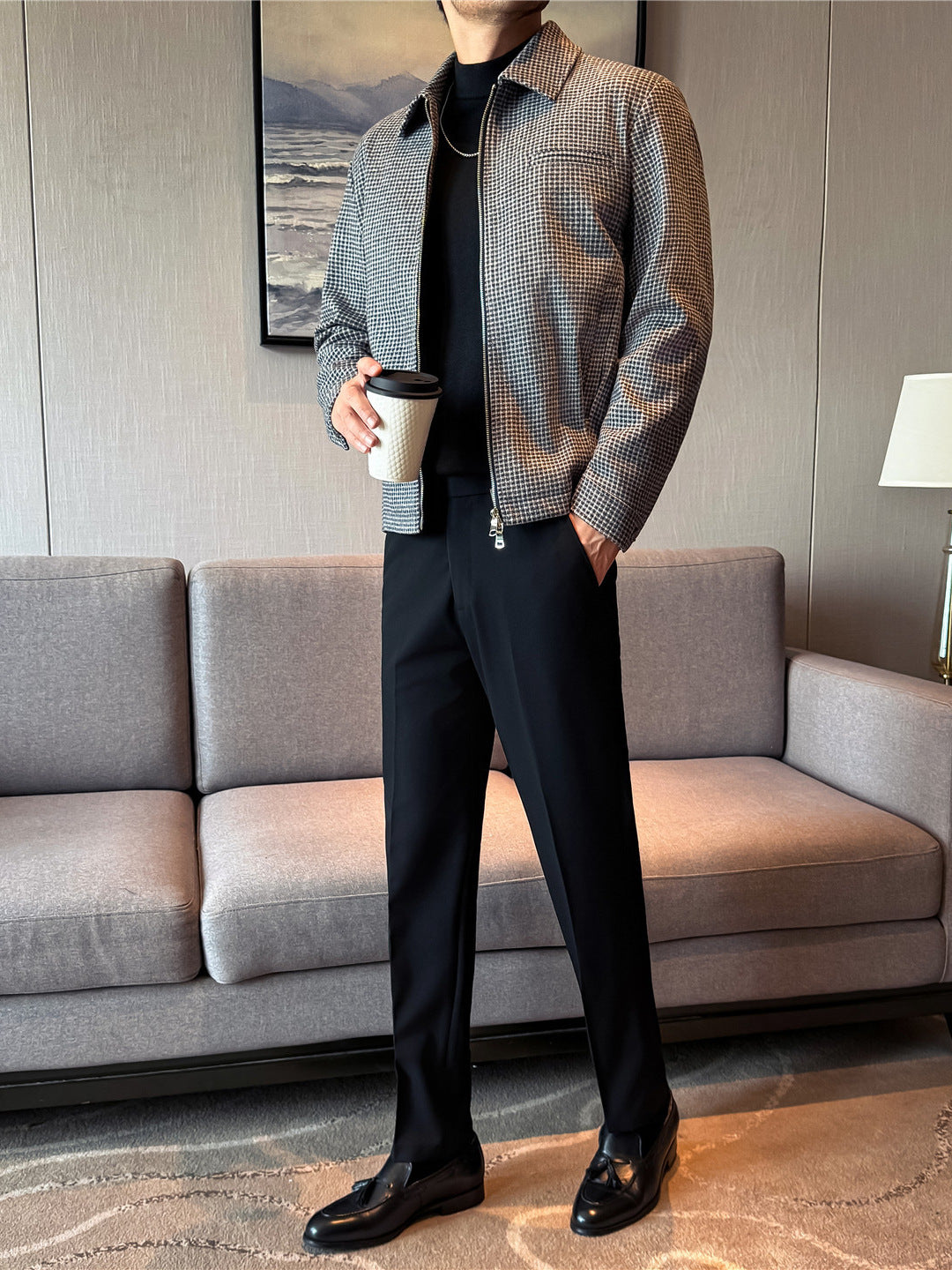 Fashionable Houndstooth Men's Wool Jacket