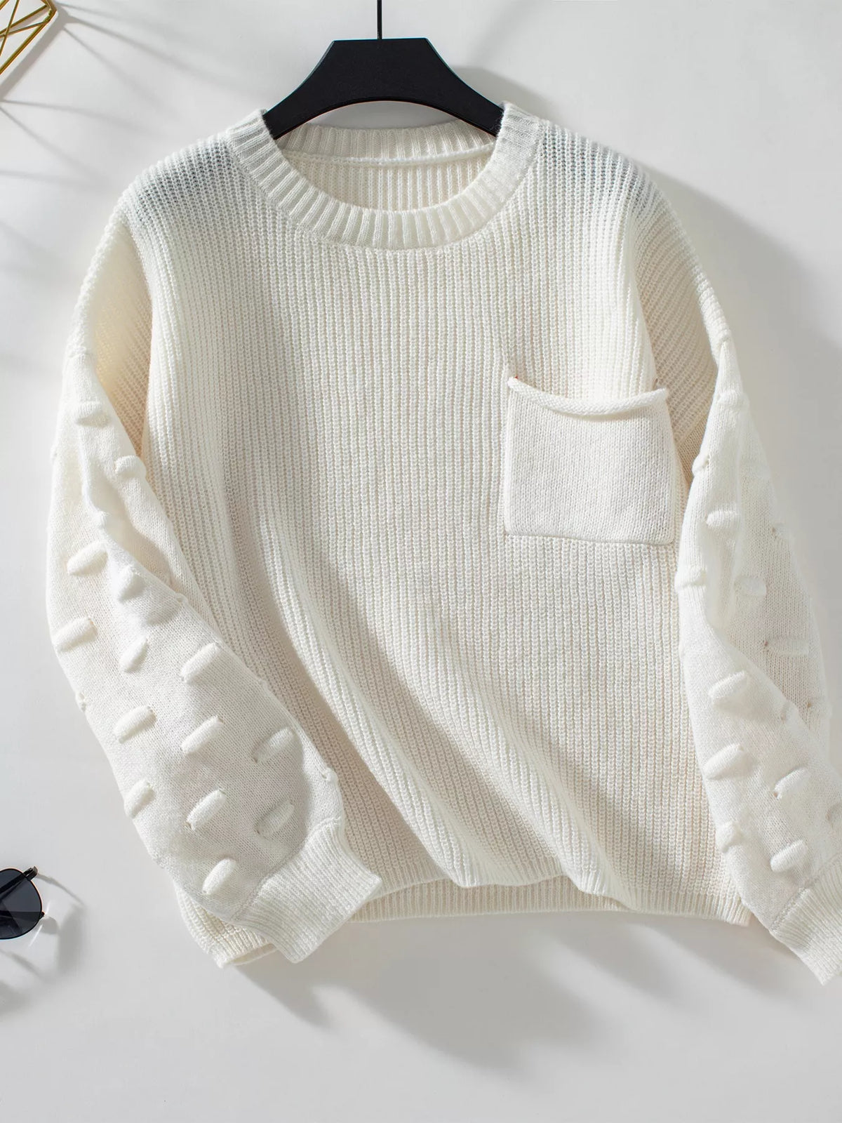 Pocket Detail Round Neck Sweater