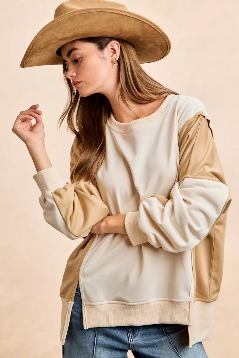 Top de Terry Francés Color Block BiBi con Detalle de Costura Abierta