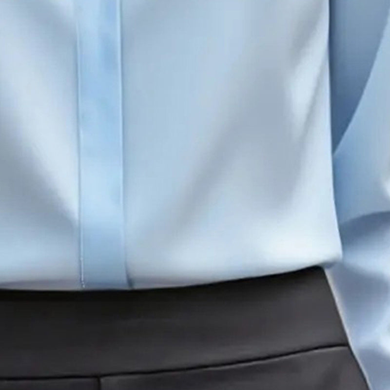 Blusa de satén de corte holgado — Túnica de manga larga con cuello en V para oficina y uso casual