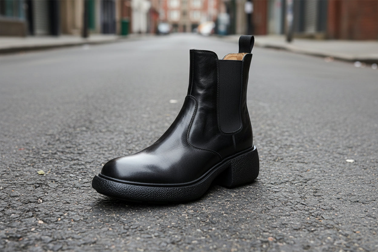 Botines de tacón grueso estilo británico para mujer – Botines de cuero Dr. Style para otoño e invierno