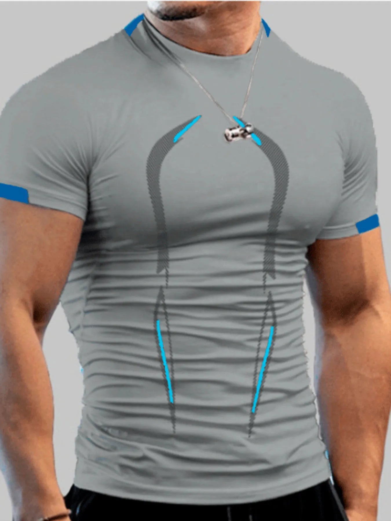 Camiseta deportiva de cuello alto de manga corta para hombre, talla grande