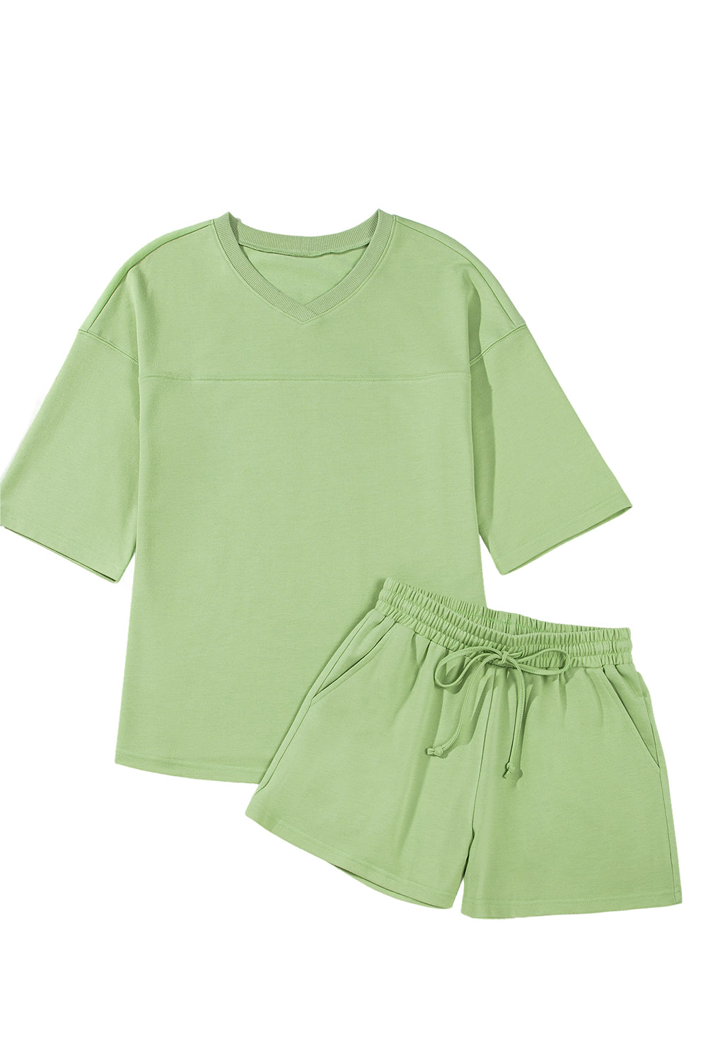 Conjunto de camiseta y shorts verde Meadow Mist de manga corta y cuello de pico suelto