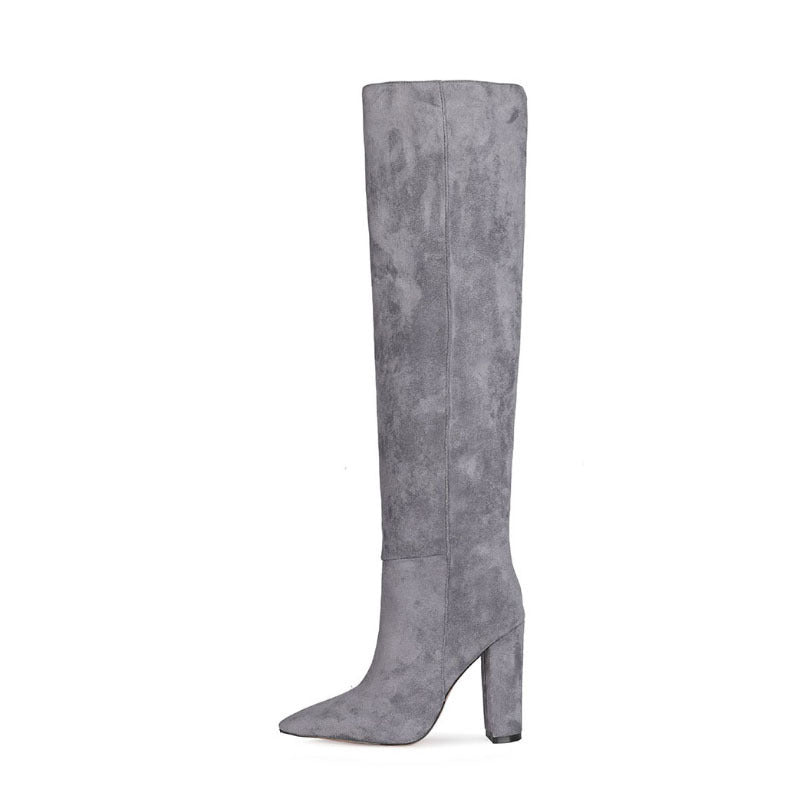Women's Matte Over The Knee Thick Heel Pleated Boots