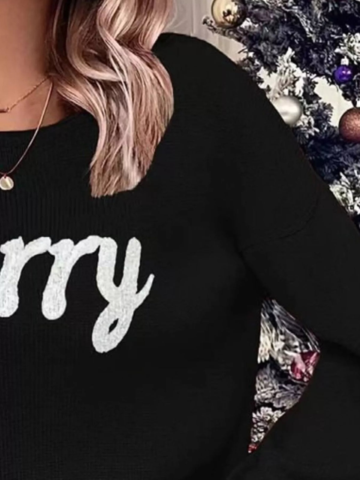 Merry Round Neck Dropped Shoulder Christmas Sweater