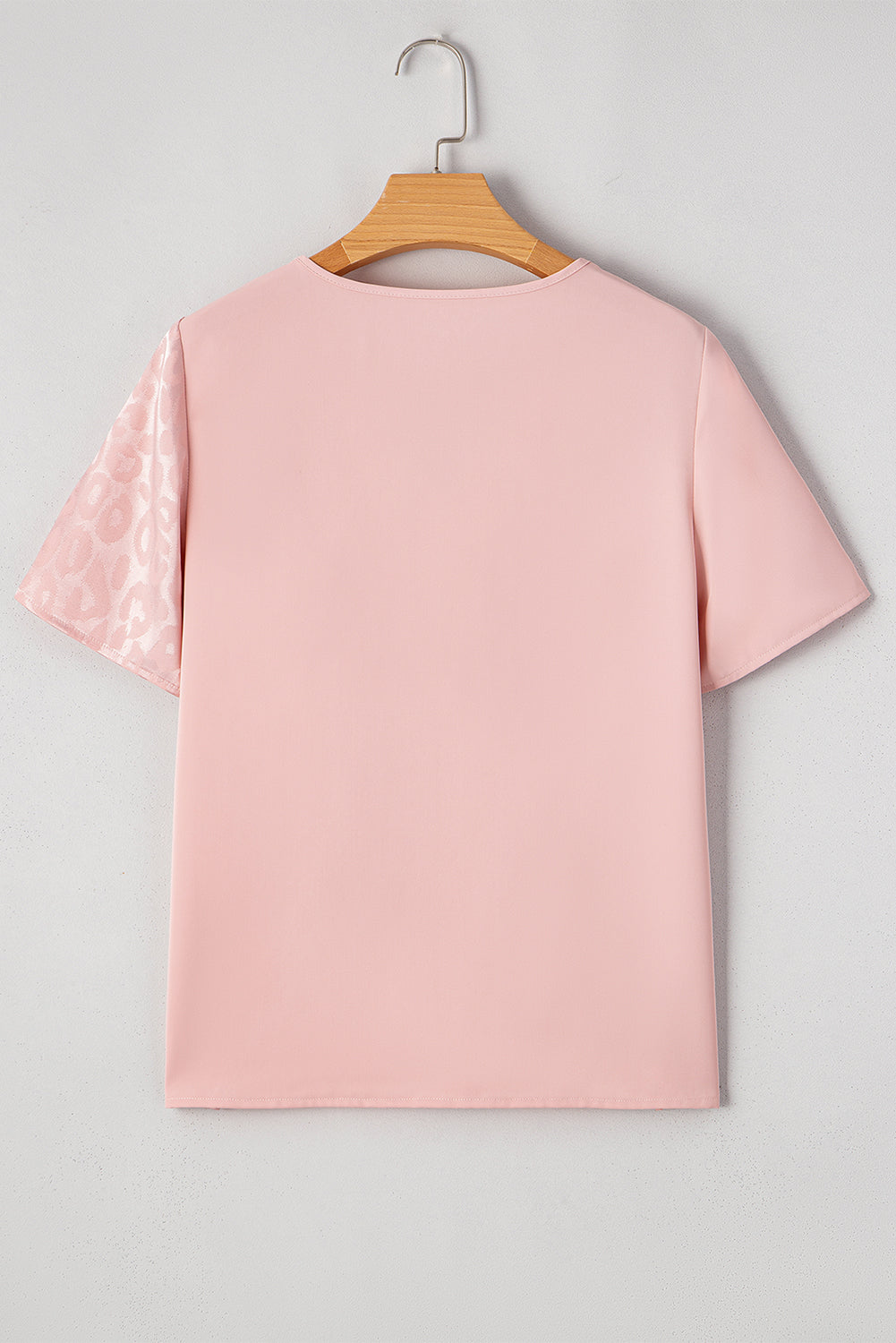 Blusa con tiras cruzadas y cuello en V, estilo patchwork de leopardo rosa albaricoque