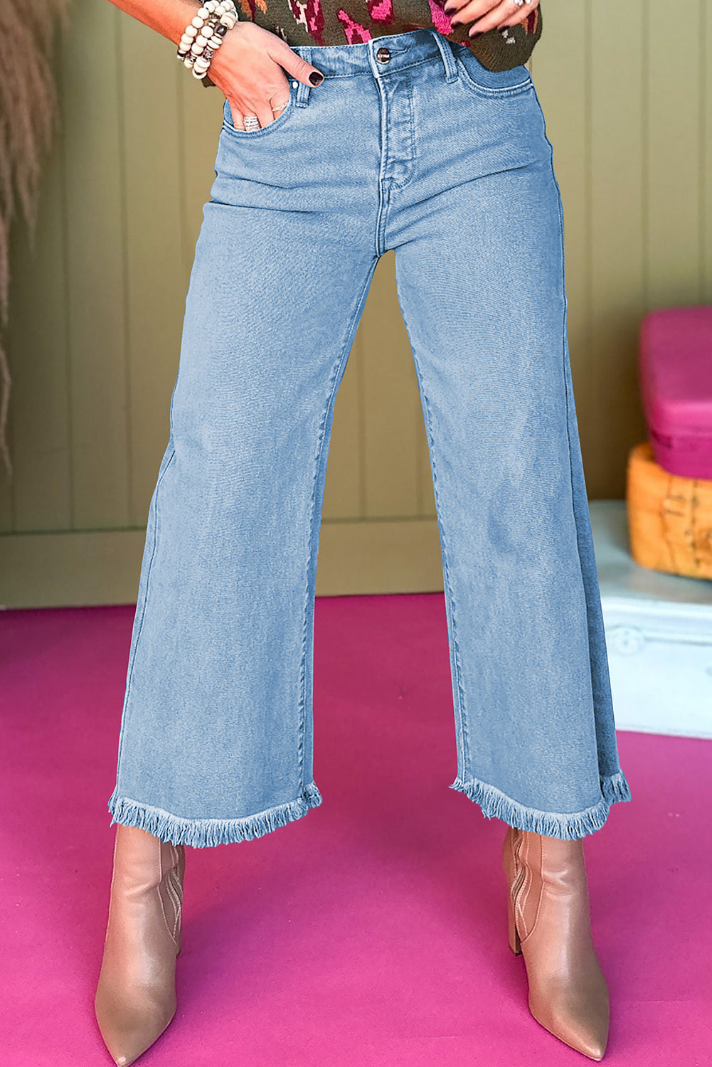 Jeans recortados de tiro alto Myosotis con efecto ácido