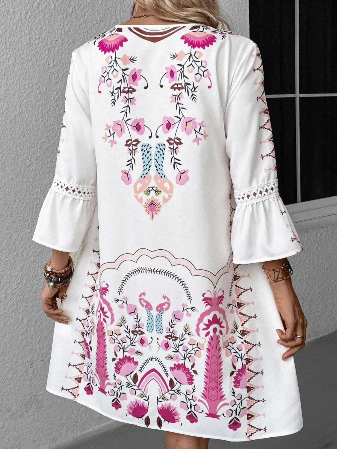 Dresses Trendsi Lace Printed Three-Quarter Dress with Sheer Elegan