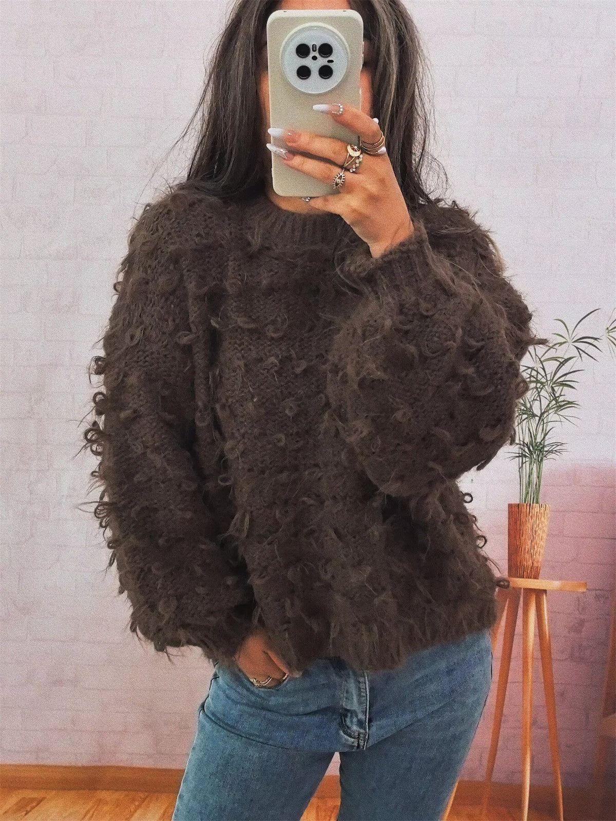 Chunky Round Neck Long Sleeve Sweater