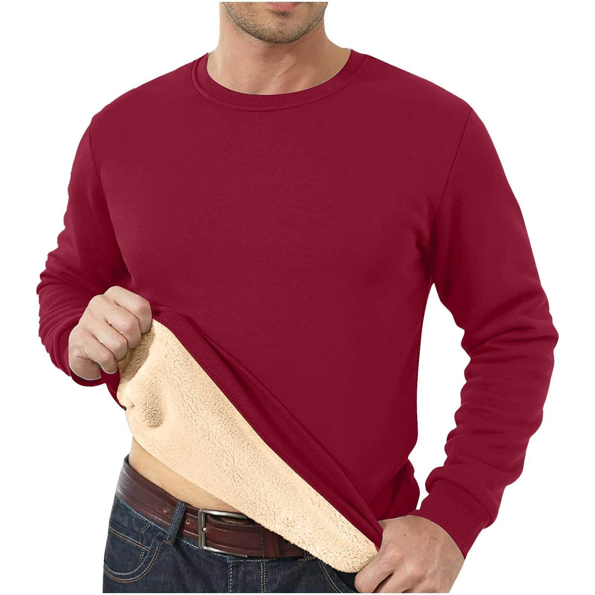 Amazon Cross-Border Dropshipping Autumn And Winter Sweatshirt Men's Velvet Round Neck Solid Color Loose Thermal Underwear Thick Foreign Trade Men's Clothing