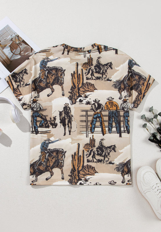 Camiseta de manga corta y cuello redondo con estampado de vaquero