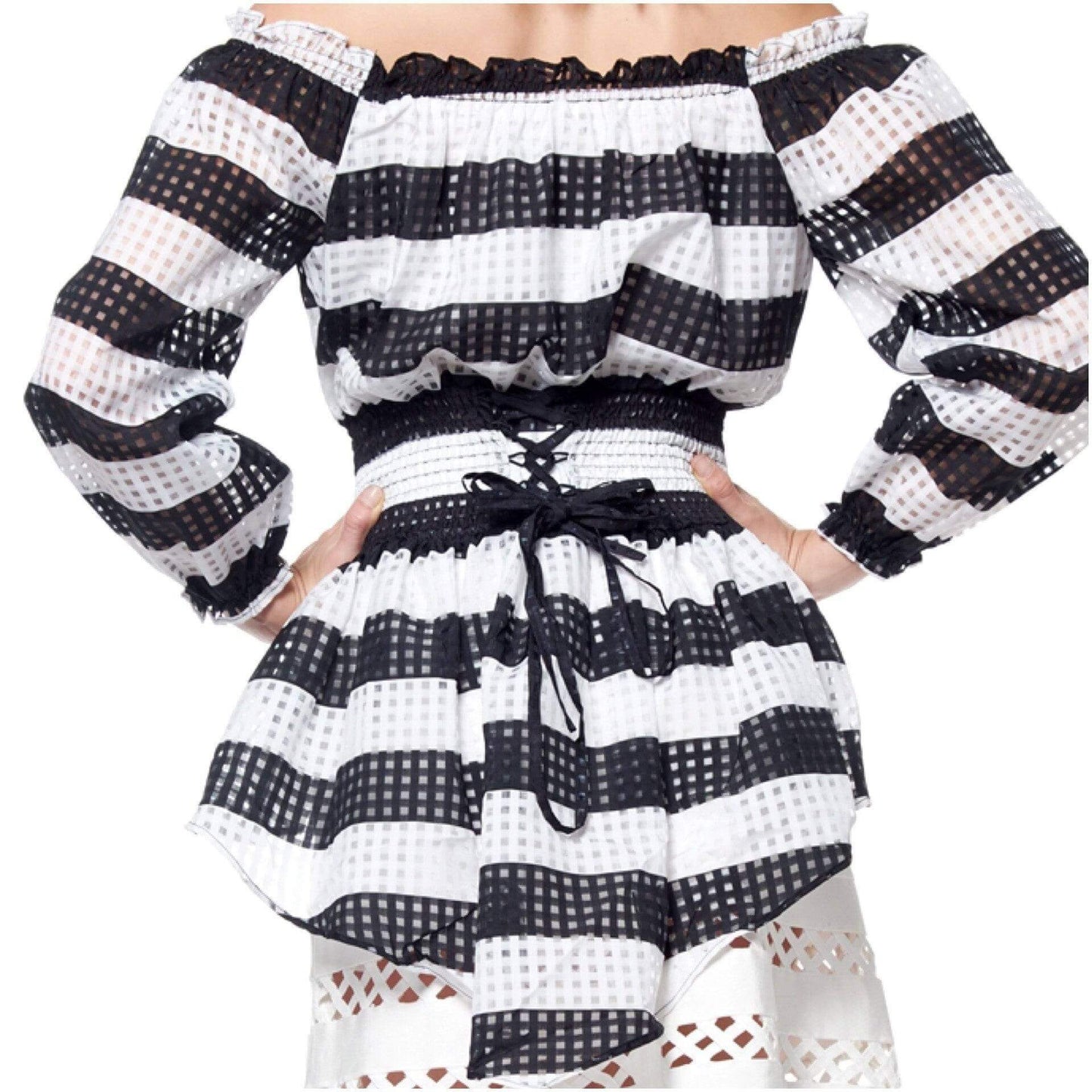 Top Peplum de Hombros Descubiertos Rayado