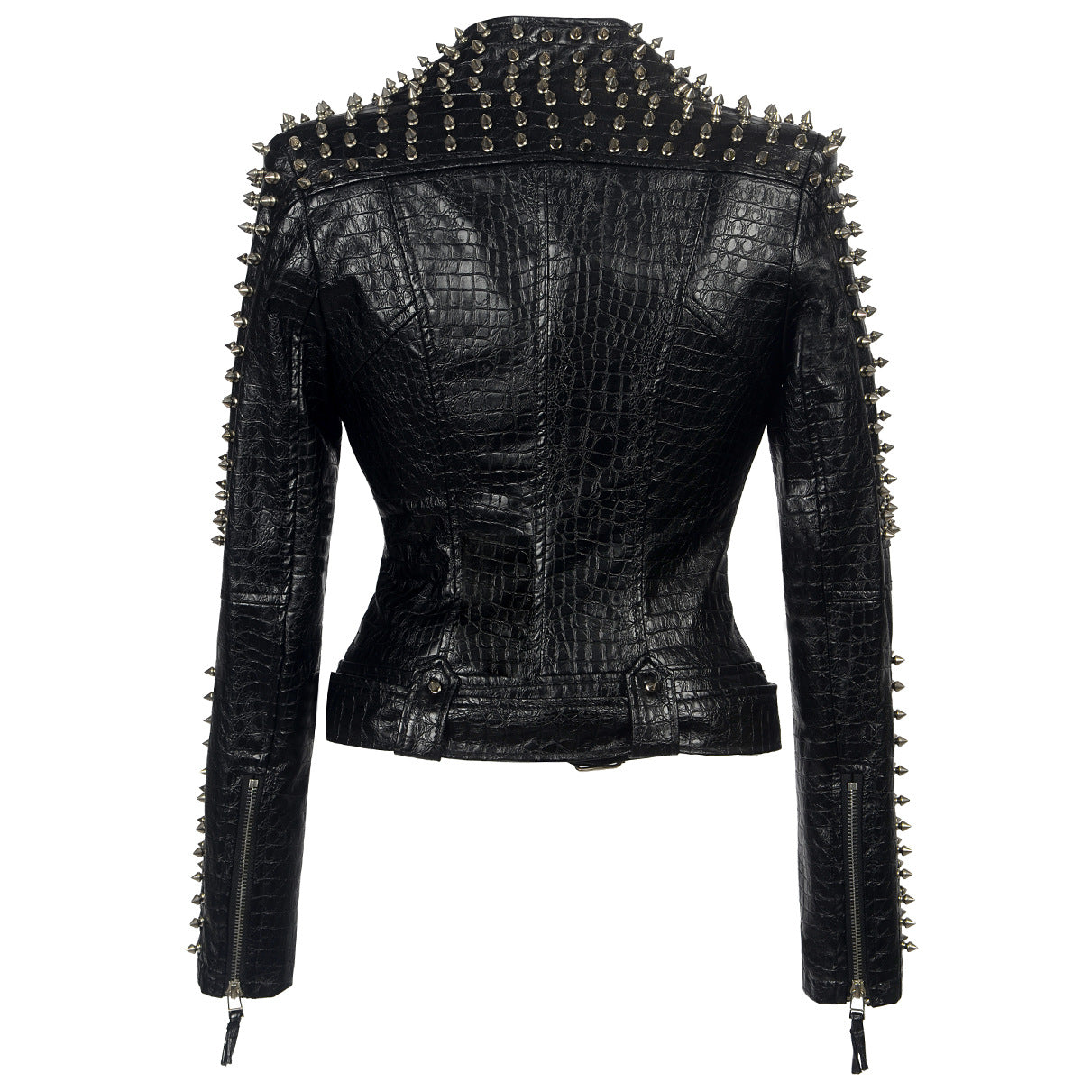 Women's Cropped Rock Punk PU Leather Jacket with Studs