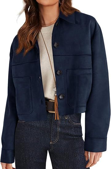 Women's Faux Suede Short Jacket Lightweight Casual Winter Autumn Outerwear Clothing