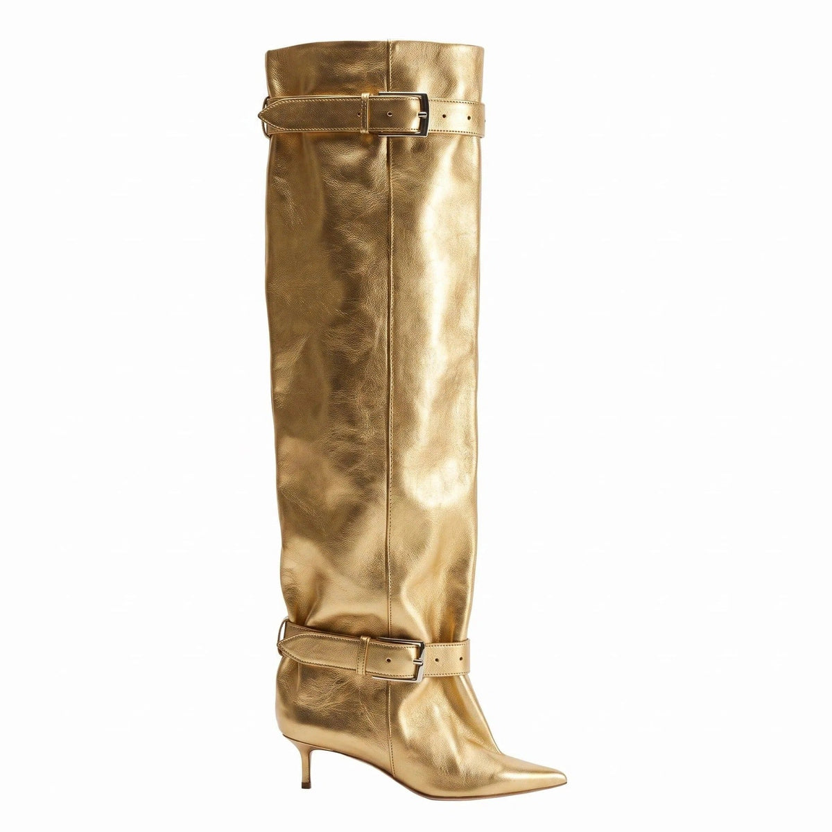 Pointed-toe Low-heeled Buckle-decorated Over-the-knee Womens Boots