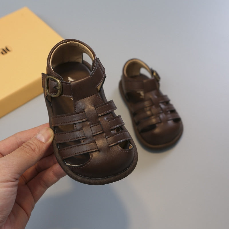 Girls' Closed Toe Children's Shoes Toddler Shoes Woven Hollowed Roman Shoes