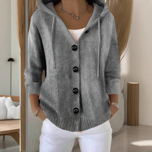 Cárdigan tipo sudadera con capucha y botones para mujer